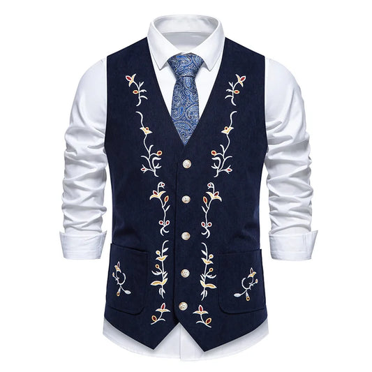 Suit Vest Man British Style Printed Single-breasted Male Waistcoat Slim V-neck Sleeveless Pocket Versatile Men Vest