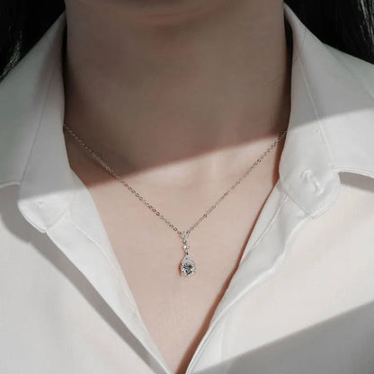 Exquisite 7x10mm Pear Cut Moissanite Pendant Necklace With Certificate for Women 925 Sterling Silver Chains Jewerly Gift