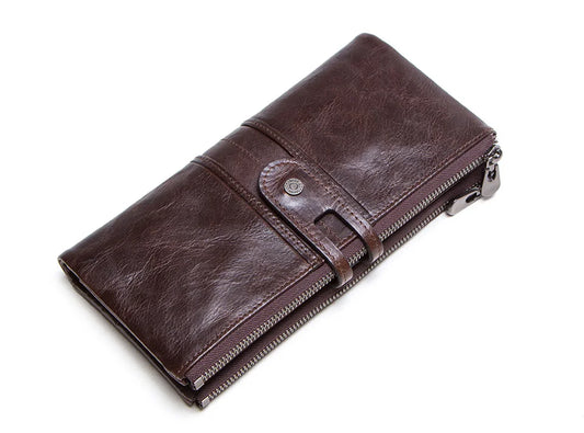 Portefeuille homme en cuir véritable, long portefeuille, porte-cartes, vintage, avec fermeture éclair, porte-monnaie, pince à billets, portefeuille femme