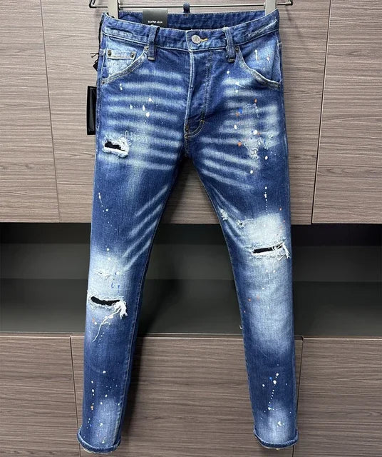 Men Jeans Dsq2 Denim Pants Hole Slim Pencil Trousers Buttons Party Clothes coolguy D2 JEANS for husband blue