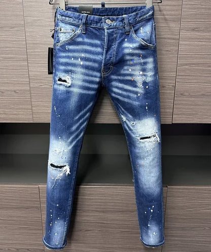 Men Jeans Dsq2 Denim Pants Hole Slim Pencil Trousers Buttons Party Clothes coolguy D2 JEANS for husband blue