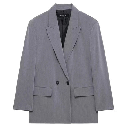 Women's Blazer Jacket Office Wear Woman Black Jacket Business Casual Loose Long Blazer Coat Double-Breasted Gray Jacket