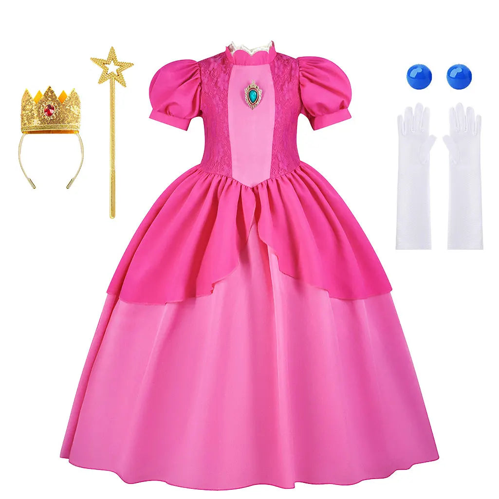 Halloween Peach Girl Peach Cosplay Dress Up Princess Game Role Play 4 Yrs Kid Final Level Peach Costume Movie Elegant Party 2-10