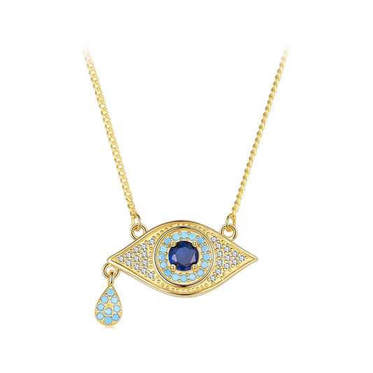 925 Sterling Silver Blue Devil's Eye Necklace Teardrop Bead Pendant Necklace for Women Lucky Guard Jewelry Gift