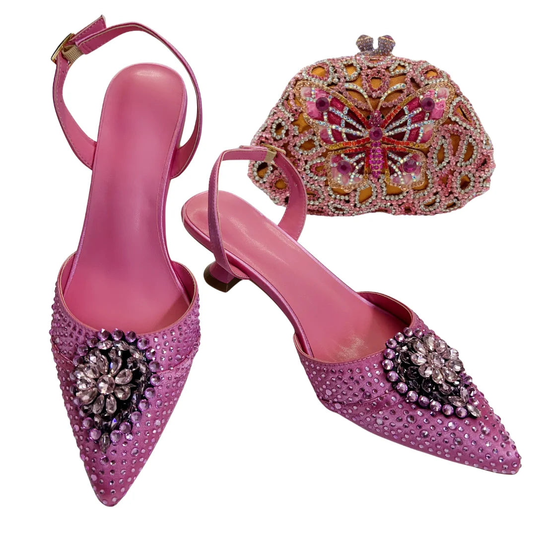 Italian Designer Evening Shoes With Clutch Bag Set for African Wedding and Bridal Occasions Lace Embroidered Beads Women's Shoes