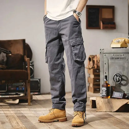 Men Fashion Military Cargo Pants Regualr Straight Fit Cotton Camouflage Green Black Grey Color Trousers W9202