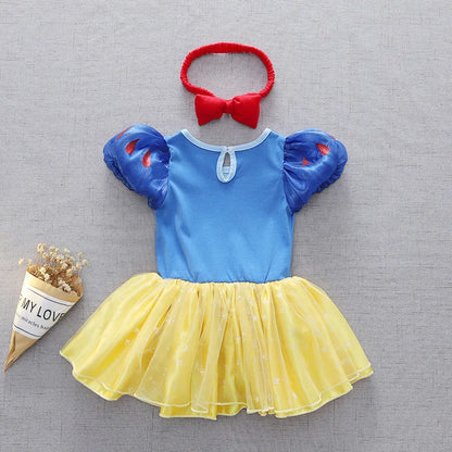 2026 Disney Infant Snow White Dress With Headband Infant Baby Princess Girl Cute Design Clothes Baby Dress Party Costumes Set
