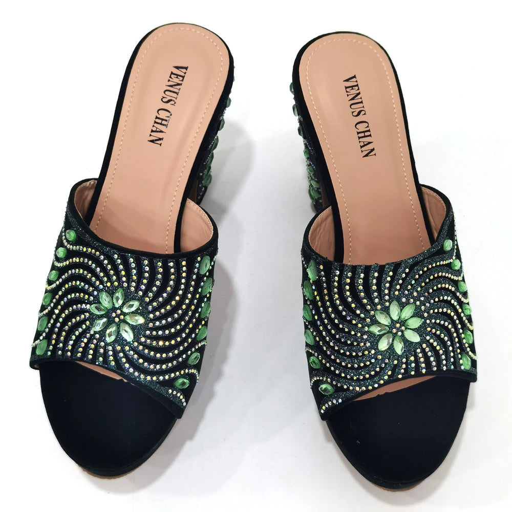 Women's Shoes High Heels Sexy Ladies Party Wedding Pattern Embroidery Mules Shoes and Bags Set for Italian 2023