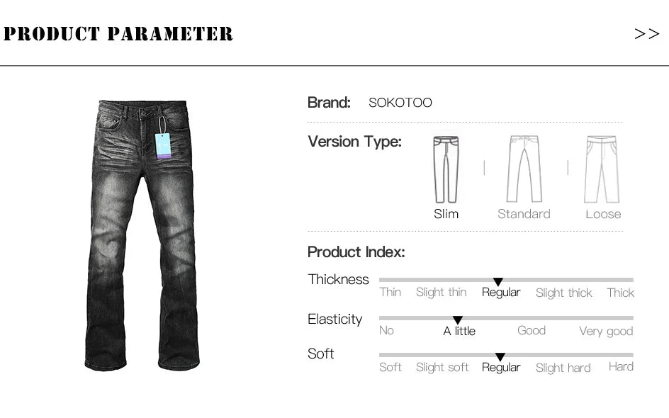 Men's Boot Cut Denim Jeans Gray Black High-Quality Cotton Pants Classic Slim Stretch Flared Trousers