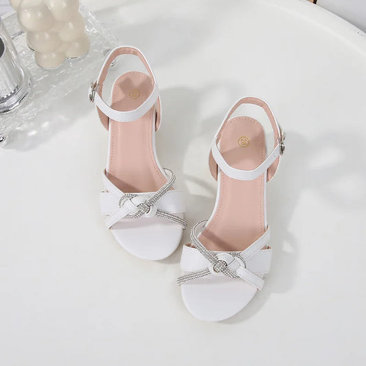 Children's Sandals 2024 Summer New Kids' Crystal High Heels Soft Sole Casual Fashion Girls' Princess Shoes 3-10 Years Old