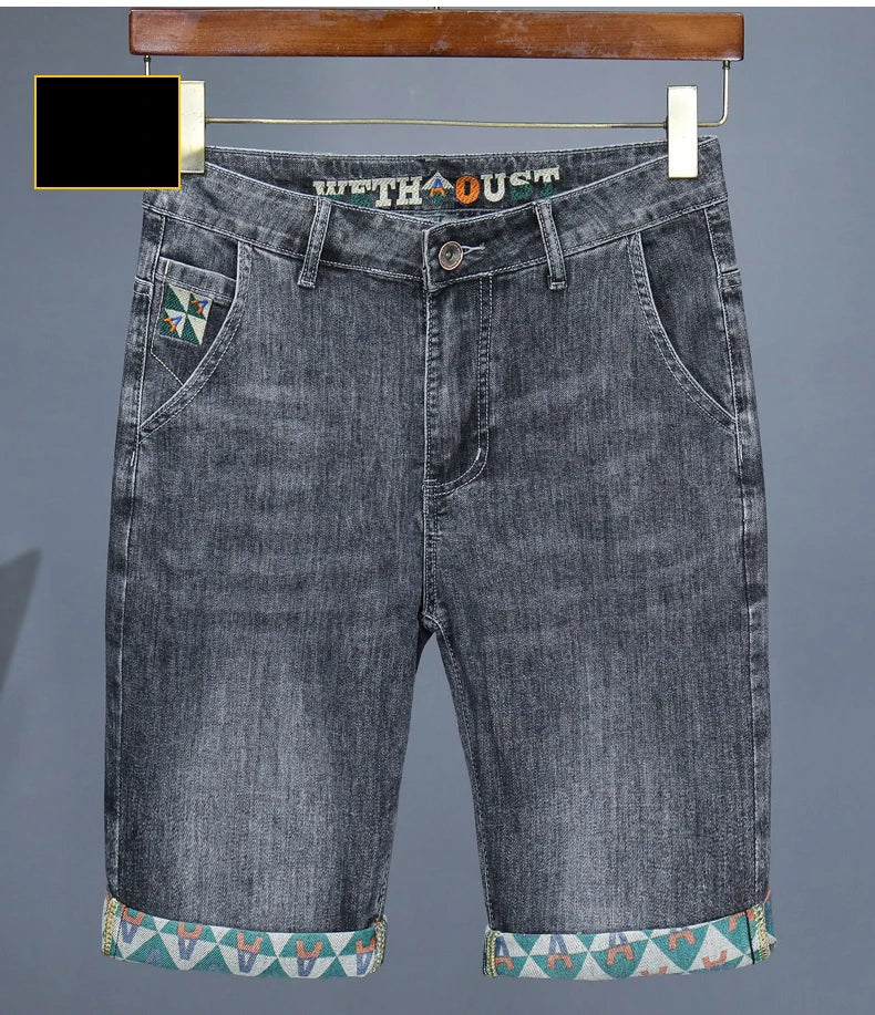 Men's Printed Denim Shorts Summer Thin Fashion Slim Straight Bermuda Jeans Personality Male Short Pants Streetwear