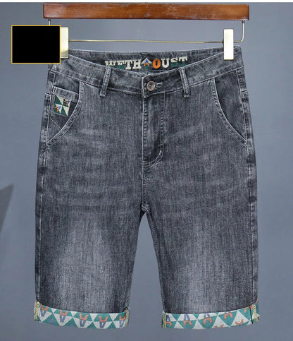 Men's Printed Denim Shorts Summer Thin Fashion Slim Straight Bermuda Jeans Personality Male Short Pants Streetwear