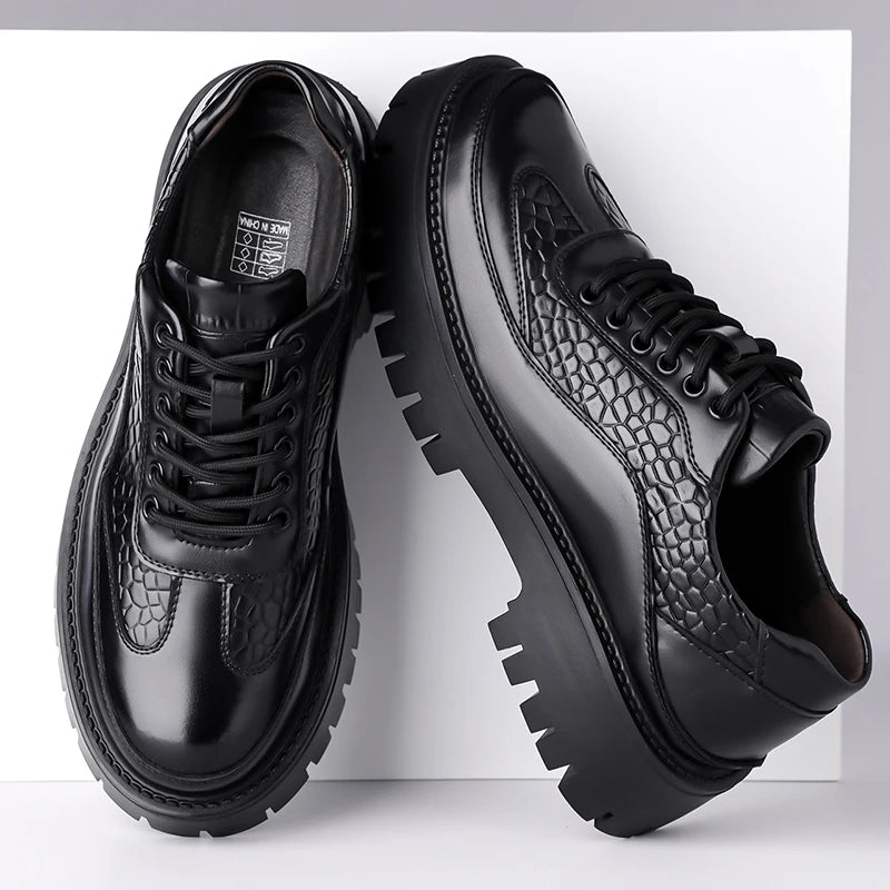 Retro Brown Men's Banquet Leather Shoes Thick Soled Wear-resistant Work Shoes2025 Classic Brand Men's Business Dress Shoes