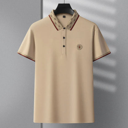Men's short sleeved summer polo shirt high-end design exquisite smooth silk breathable wrinkle resistant hot selling T-shirt