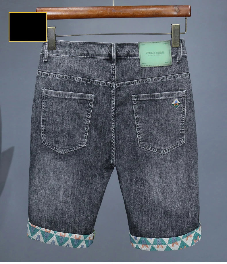 Men's Printed Denim Shorts Summer Thin Fashion Slim Straight Bermuda Jeans Personality Male Short Pants Streetwear