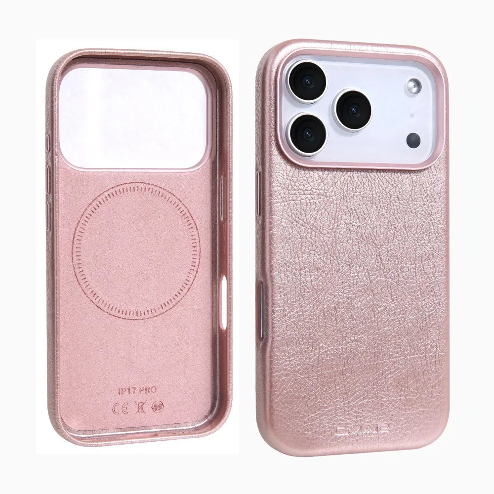 Luxury Business Leather For Magsafe Magnetic Phone Case For IPhone17 16 15 14 ProMax Shockproof Metal Lens Frame Protector Cover