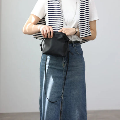 Women's Real Leather Crossbody Bags Luxury Designer Soft Black Shoulder Bag Cowhide Small Size Versatile Fashion Purses