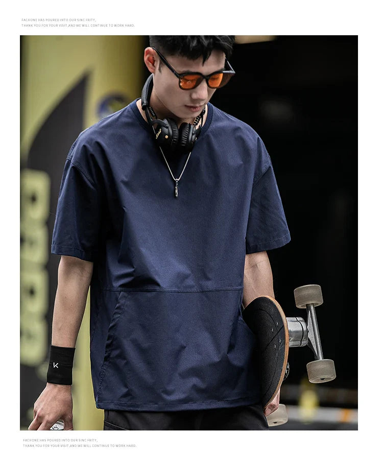 Men's Summer Thin Short Sleeve T-Shirt Ice Silk Quick Dry Large Size round Neck Sport Loose Casual Workwear Breathable Sweat ...