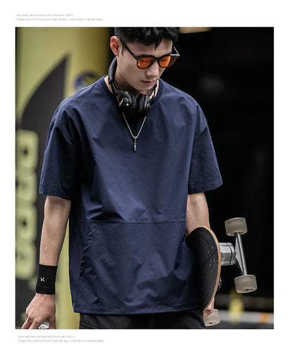 Men's Summer Thin Short Sleeve T-Shirt Ice Silk Quick Dry Large Size round Neck Sport Loose Casual Workwear Breathable Sweat ...