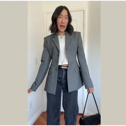 Casual Single-breasted Suit Jackets 2026 Spring New Female Elegant Lapel Full Sleeve Blazers Coat Women's Waist-cinching Outwear