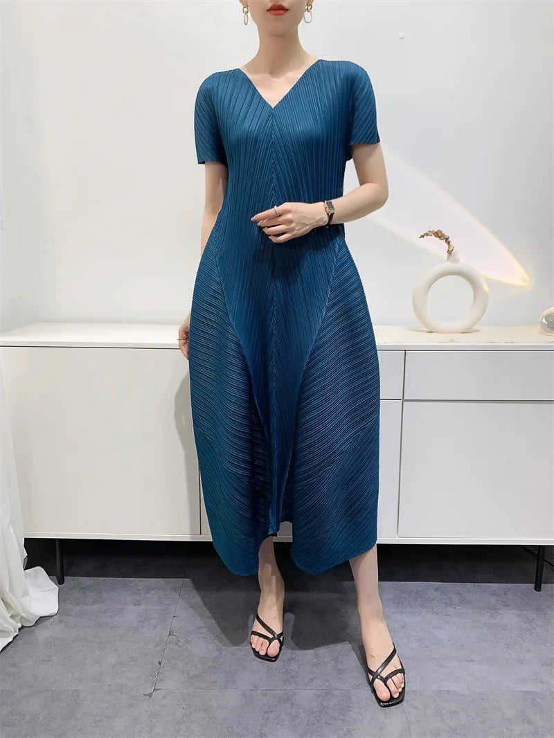 Miyake Bud Elegant Dresses for Women 2024 Autumn New Pleated Casual Fashion Solid Color Party Formal Occasion Dresses