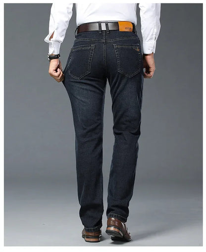 Plus Size 42 44 46 Spring Autumn Men's Fashion Casual Jeans Black Blue Classic Business Straight Elasticity Brand Denim Trousers