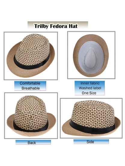 Men's Hat Woven Straw Sunshade Hat Casual Buckle Beach Sun White Wedding Black Belt Fedoras Jazz Hat Panama Cap