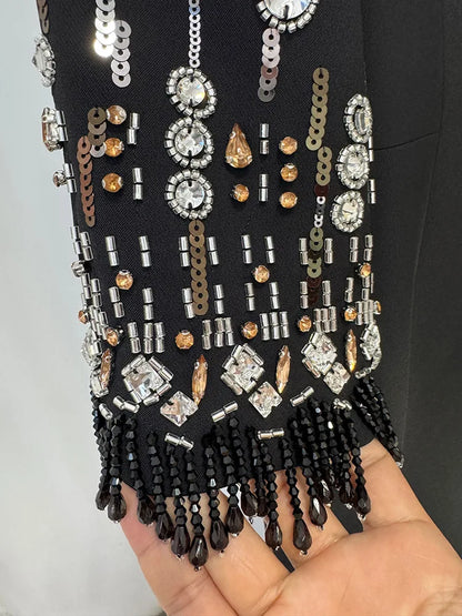 HIGH STREET Newest Fashion 2026 S/S Designer Vestido Women's Half Sleeve Stunning Beaded  Long Maxi Dress