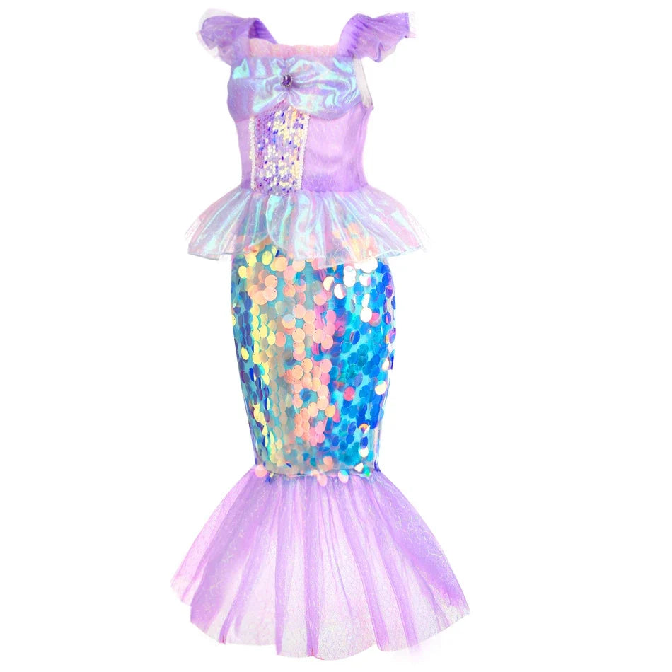 Mermaid Dress for Girl Charm Princess Cosplay Sequin Bling Costume for Kids Girl Fish Beauty Birthday Party Halloween Clothing