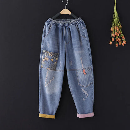 Casual Harajuku Sle Mom Jeans Women's Faion Trendy Hole Design Cotton Stretch Denim l Waist hine Embroidery