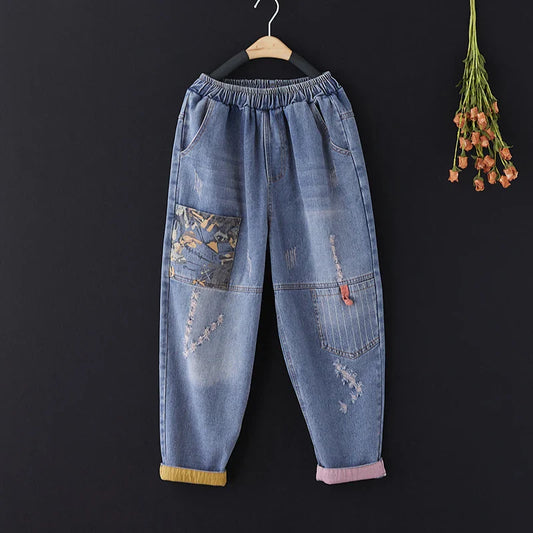 Casual Harajuku Sle Mom Jeans Women's Faion Trendy Hole Design Cotton Stretch Denim l Waist hine Embroidery