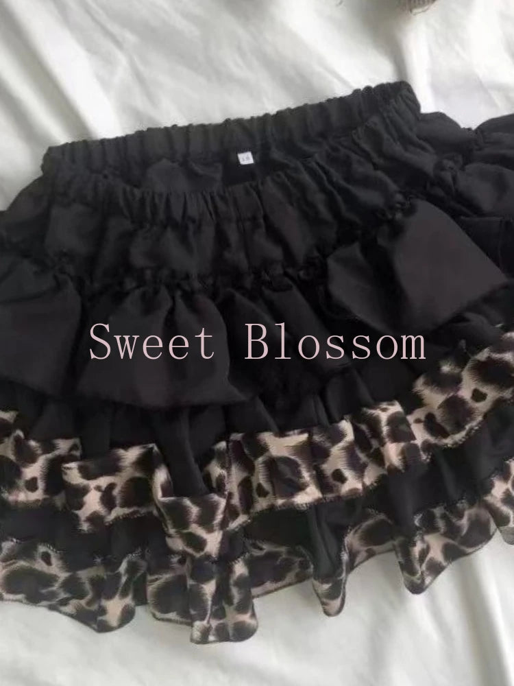 New Vintage Slim Y2k Mini Gothic Skirt Women Korean Fashion Leopard Patchwork Fluffy Skirt Aesthetic Retro Fit Chic Clothes 2025