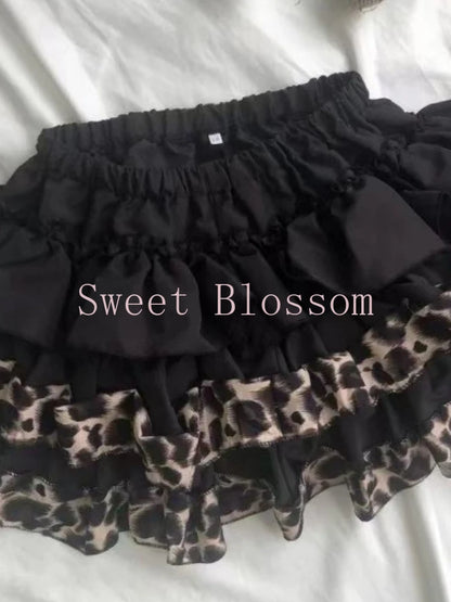 New Vintage Slim Y2k Mini Gothic Skirt Women Korean Fashion Leopard Patchwork Fluffy Skirt Aesthetic Retro Fit Chic Clothes 2025