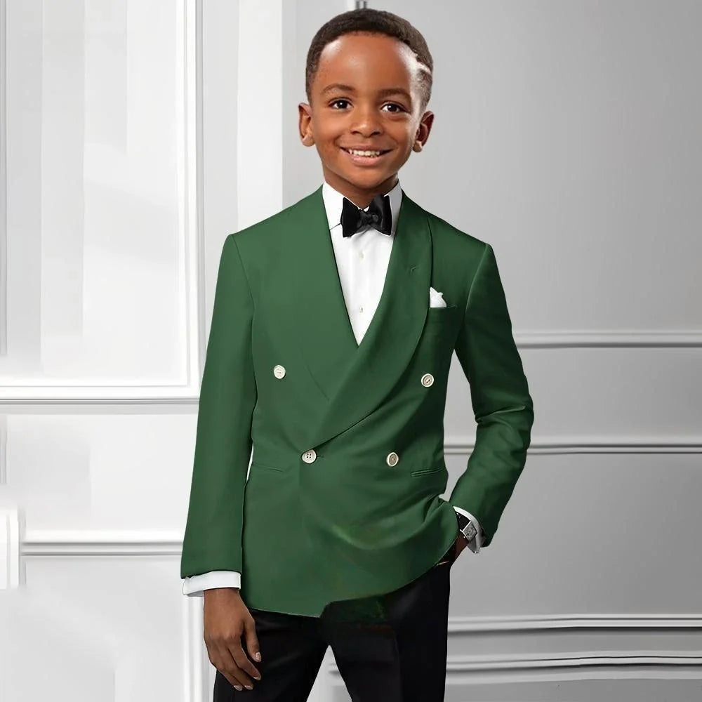 Solid Boys Double Breasted Suit Set 2 Pieces Wedding Birthday Party Outfit Classic Shawl Lapel Kids Tuxedo 2-20T