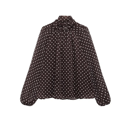 Polka Dot Printed Women Shirt 2026 Spring New Bow Tied Blouse Woman Tops Lady Ruffles Long Sleeve Loose Elegant Blouses Top ﻿