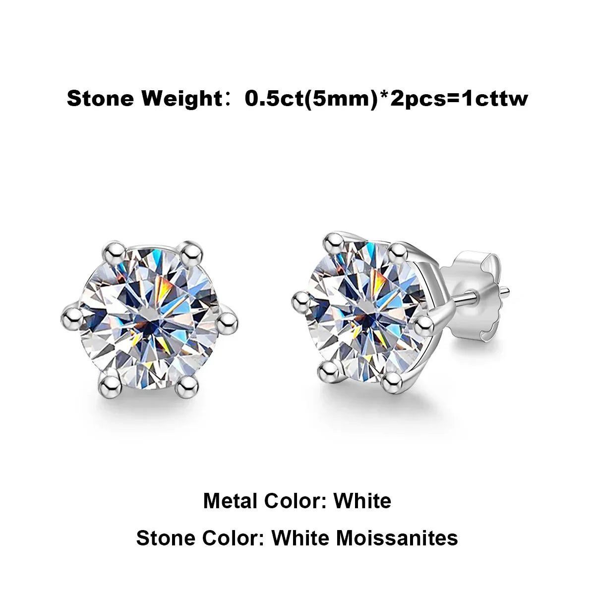 4/2/1ct Total Moissanite Stud Earrings 925 Sterling Silver Certificate Moissanite Earrings Jewelry Making Supplies