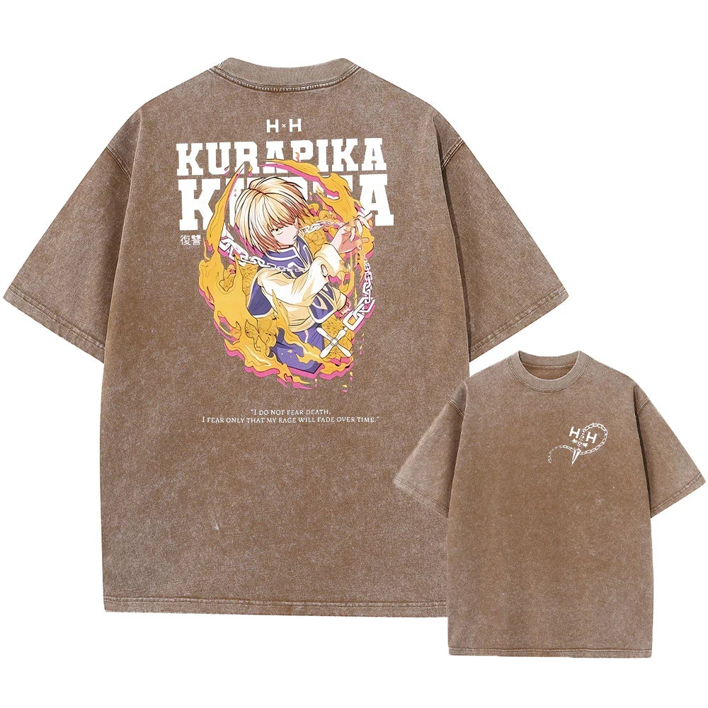 Anime Hunter X Hunter Hisoka And Chrollo Logo Washed Graphic TShirt Men Vintage T-Shirts Casual Cotton Streetwear Harajuku Top