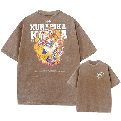 Anime Hunter X Hunter Hisoka And Chrollo Logo Washed Graphic TShirt Men Vintage T-Shirts Casual Cotton Streetwear Harajuku Top