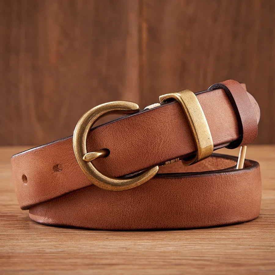 2.8CM Ladies Pure Cowhide High Quality Genuine Leather Belts for Women Brass Buckle Jeans Cowboy Waist Belt Luxury Designer