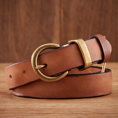 2.8CM Ladies Pure Cowhide High Quality Genuine Leather Belts for Women Brass Buckle Jeans Cowboy Waist Belt Luxury Designer