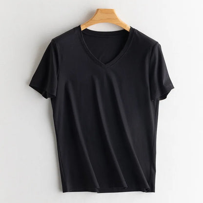 Women Solid T shirts, Silk Cotton Blend, O Neck, Short Sleeved Solid Tee,2025 Summer Candy Colors Basic Cozy Top Green