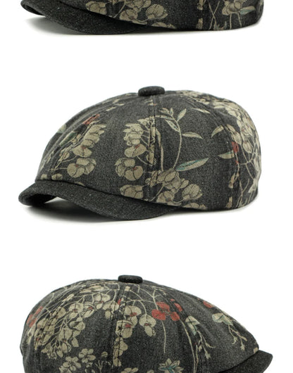 Beret Cap Spring Summer Autumn Men Women Cap Male Female Floral Artist Painter Beret Hat Denim Flat Cap Octagonal Berets