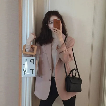 Chic Black Women's Short Suit Jacket Korean Style Casual High-End Feeling Spring Autumn New Fashion Polyester Fiber Coat