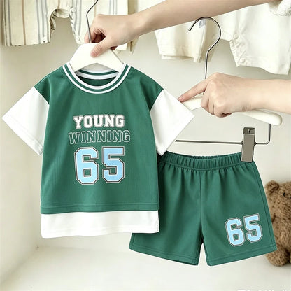 Child Fashion Casual Clothes Short-sleeved Tracksuits Trendy T-shirt+Shorts 2Piece Set Outer Wear Boys Loose Tees Shorts Suit