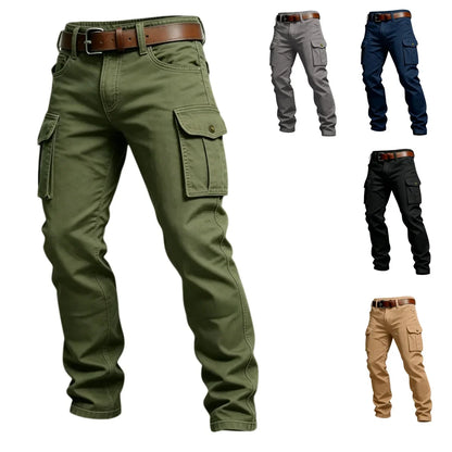 2026 New Large Pocket Loose Overalls Men's Outdoor Sports Jogging Tactical Pants Elastic Waist Pure Cotton Casual Work Pants