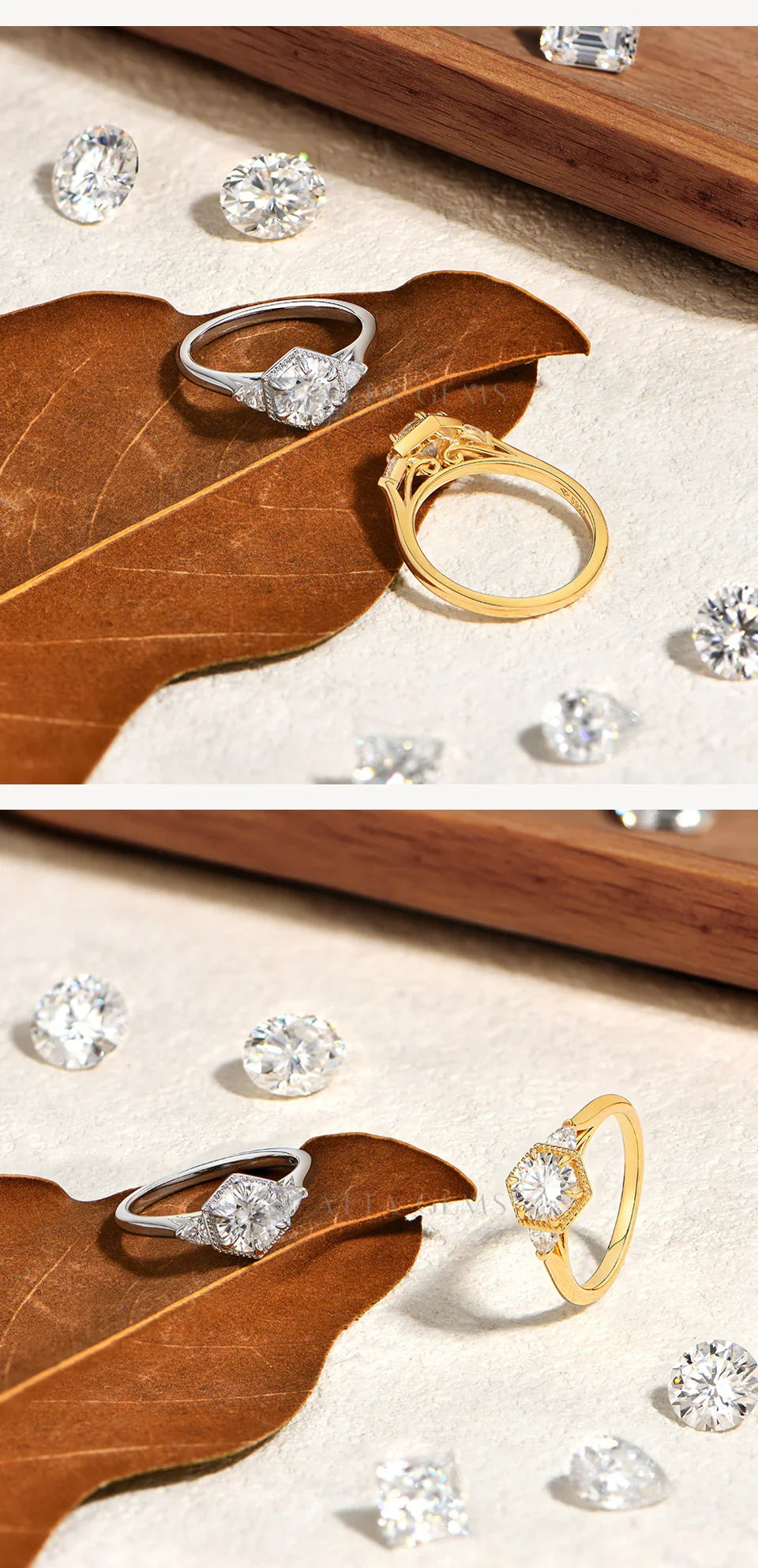 Bague en moissanite ATTAGEMS taille ronde 1 carat DVVS1 pour femme, en argent sterling 925 véritable plaqué or 18 carats, bagues de mariage classiques, cadeau de bijoux