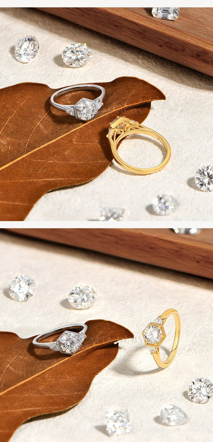 Bague en moissanite ATTAGEMS taille ronde 1 carat DVVS1 pour femme, en argent sterling 925 véritable plaqué or 18 carats, bagues de mariage classiques, cadeau de bijoux