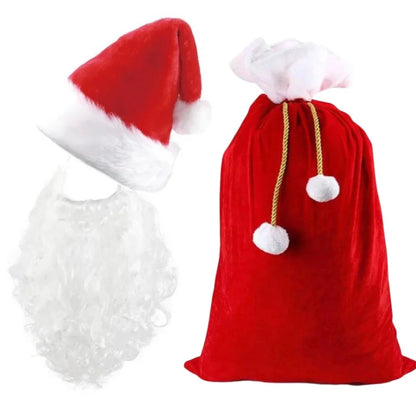 Santa Beard Christmas Costume Set,3pcs/set (Santa Claus Fake Long Beard and Hat,Storage Bag),Santa Beard Costume Accessories