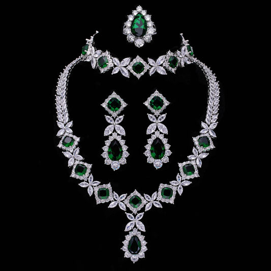 2024 Hot selling 4-piece cubic zirconia bridal jewelry set, Dubai Nigeria crystal wedding jewelry set