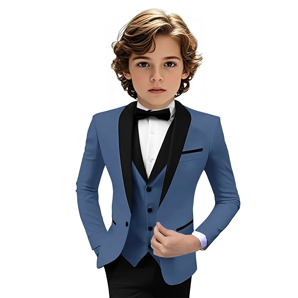 Boys Shawl Lapel Suit Set 3 Pieces Host Costumes,Formal Smart Slim Fit Suits For Kids,Plus Size Tuxedo Party Outfit 2-20T